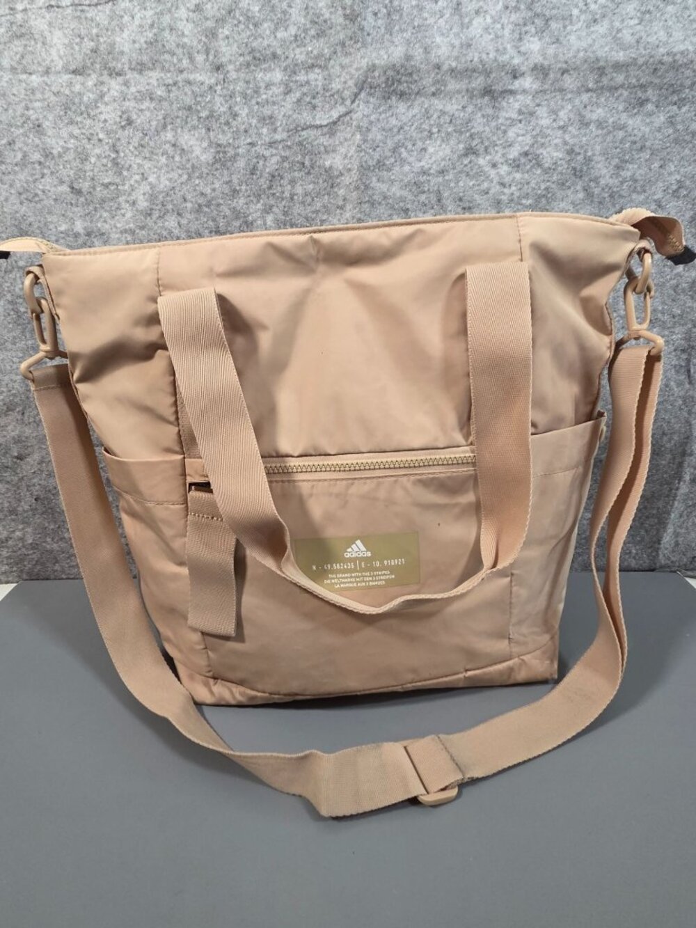 Adidas Beige Tote Bag Crossbody Shoulder Bag Nylon Everyday Travel Gym Bag
